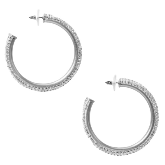 KATE SPADE • Silver Razzle Dazzle Hoop Crystal Earrings - Picture 3 of 4